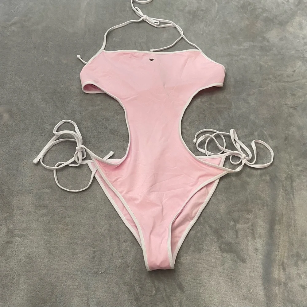 New! Frankie’s bikinis Amalia one piece monokini pink heart 27761